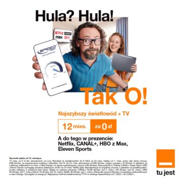 Najszybszy Światłowód + TV  12mies. za 0zł